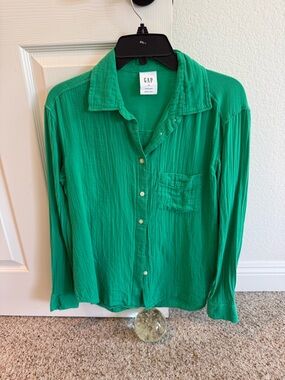 GAP Emerald Green Long Sleeve Button-Down Gauze Shirt - Size XS - EUC!